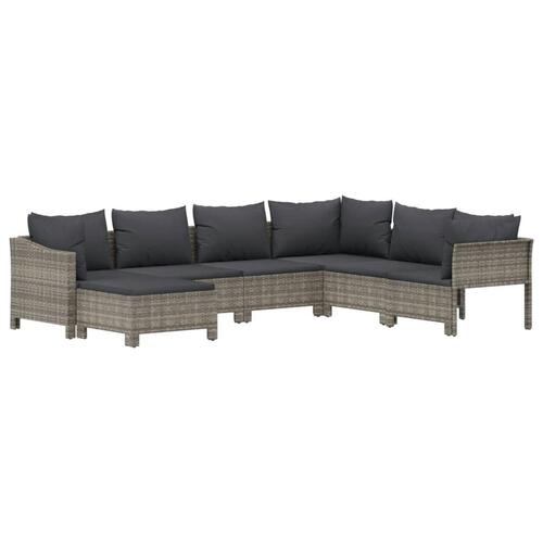 Loungesæt til haven 7 dele med hynder polyrattan grå