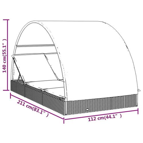 2-personers solseng rundt tag 211x112x140 cm polyrattan brun