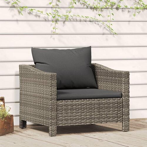 Havestol med hynde polyrattan grå