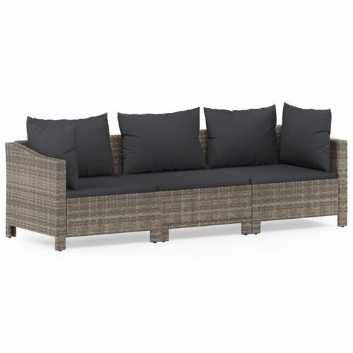 Loungesæt til haven 3 dele med hynder polyrattan grå