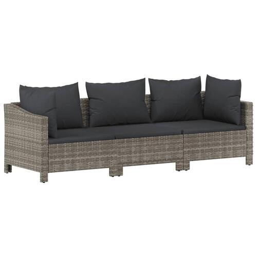 Loungesæt til haven 3 dele med hynder polyrattan grå