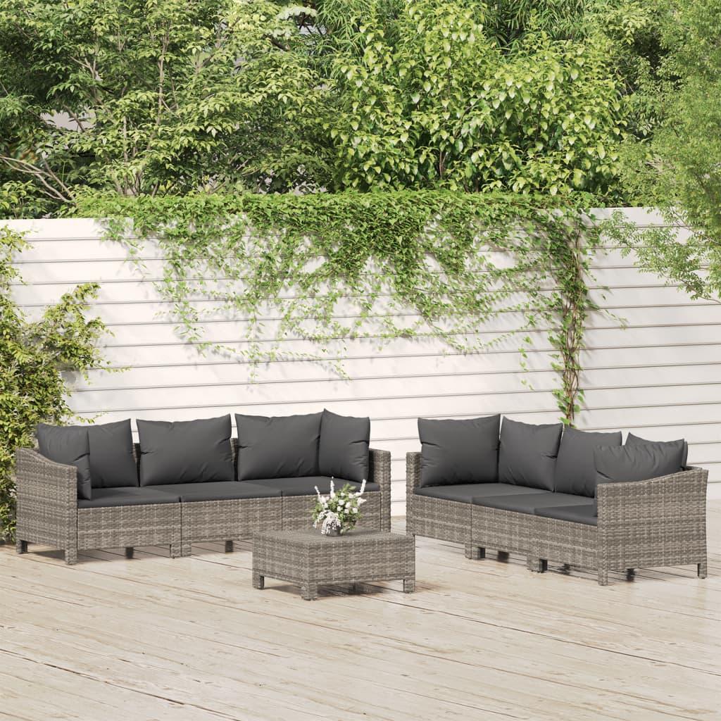 Loungesæt til haven 7 dele med hynder polyrattan grå