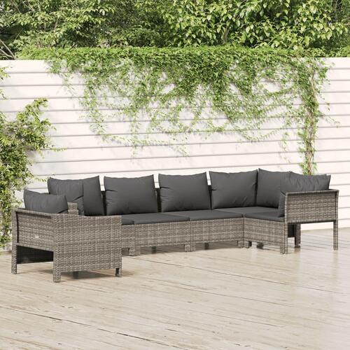 Loungesæt til haven 6 dele med hynder polyrattan grå
