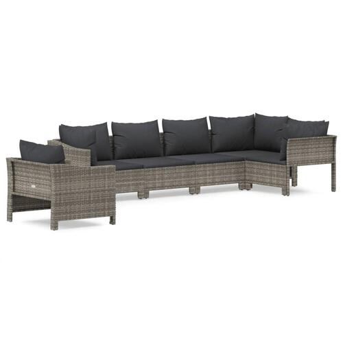 Loungesæt til haven 6 dele med hynder polyrattan grå