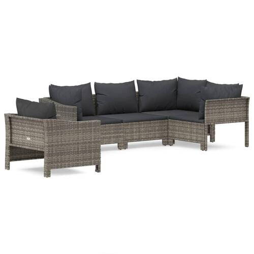 Loungesæt til haven 5 dele med hynder polyrattan grå