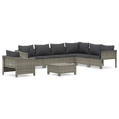Loungesæt til haven 8 dele med hynder polyrattan grå