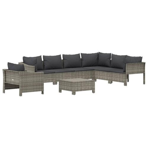 Loungesæt til haven 8 dele med hynder polyrattan grå