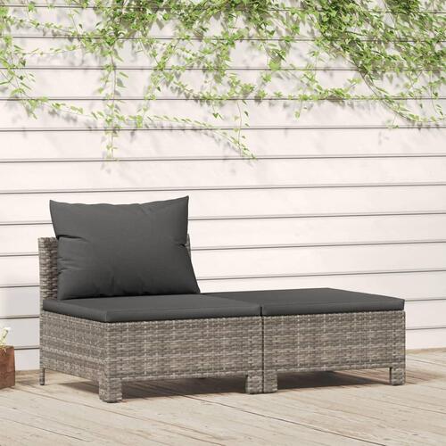 Loungesæt til haven 2 dele med hynder polyrattan grå