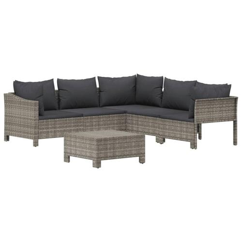 Loungesæt til haven 6 dele med hynder polyrattan grå
