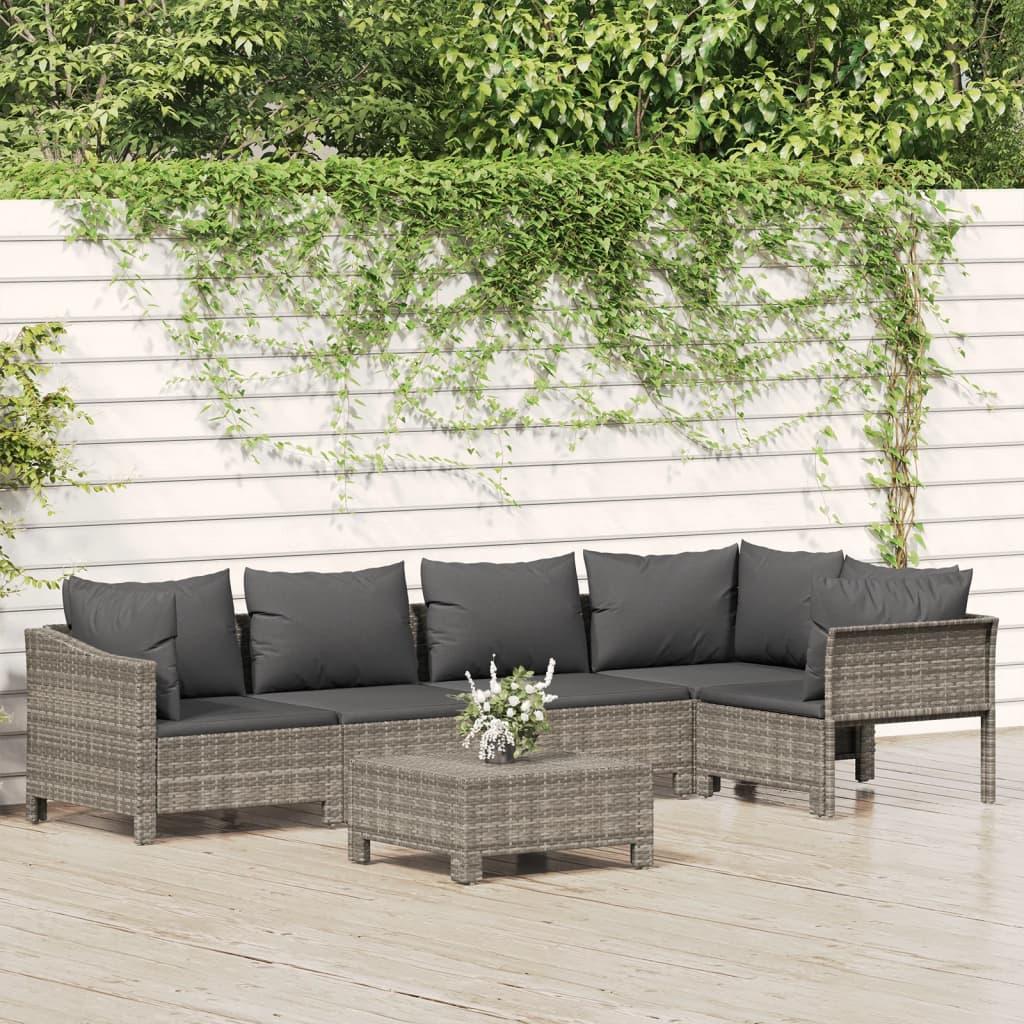 Loungesæt til haven 6 dele med hynder polyrattan grå