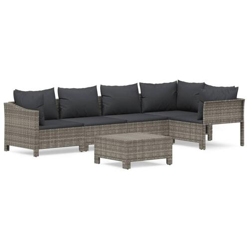 Loungesæt til haven 6 dele med hynder polyrattan grå