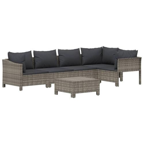 Loungesæt til haven 6 dele med hynder polyrattan grå