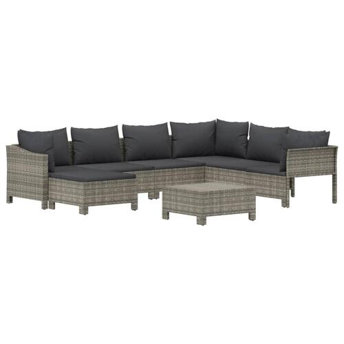 Loungesæt til haven 8 dele med hynder polyrattan grå