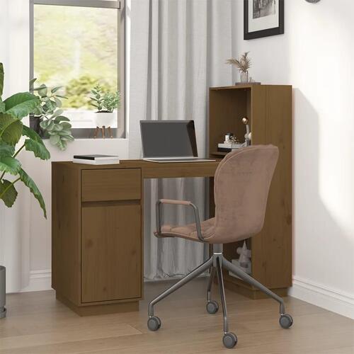 Skrivebord 110x53x117 cm massivt fyrretræ gyldenbrun