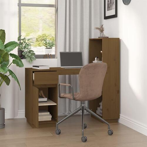 Skrivebord 110x53x117 cm massivt fyrretræ gyldenbrun