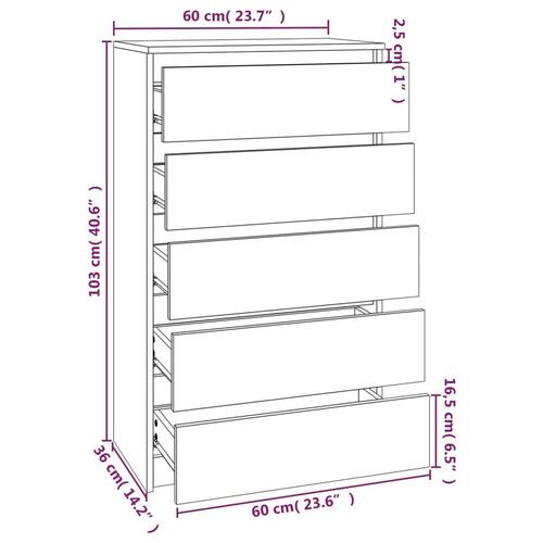 Kommode 60x36x103 cm konstrueret træ brun egetræsfarve