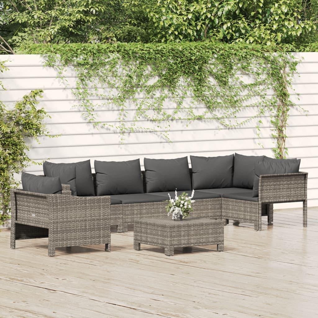 Loungesæt til haven 7 dele med hynder polyrattan grå