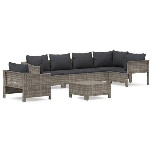 Loungesæt til haven 7 dele med hynder polyrattan grå