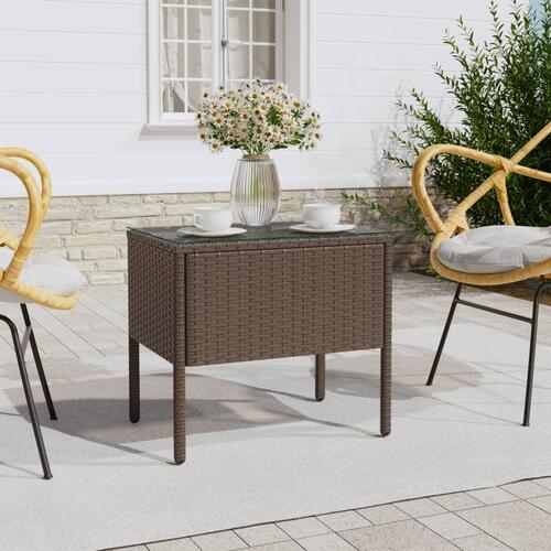 Sidebord 53x37x48 cm polyrattan og hærdet glas brun