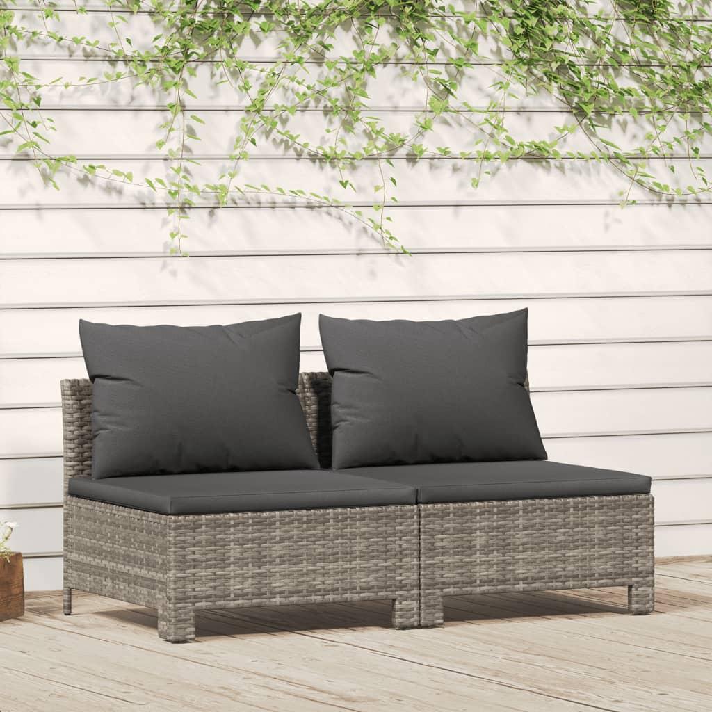 2-personers havesofa med hynde polyrattan grå