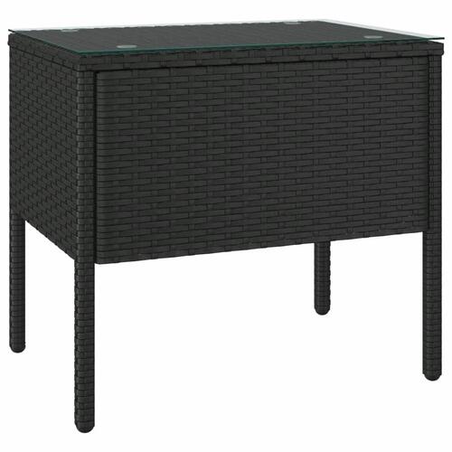 Sidebord 53x37x48 cm polyrattan og hærdet glas sort