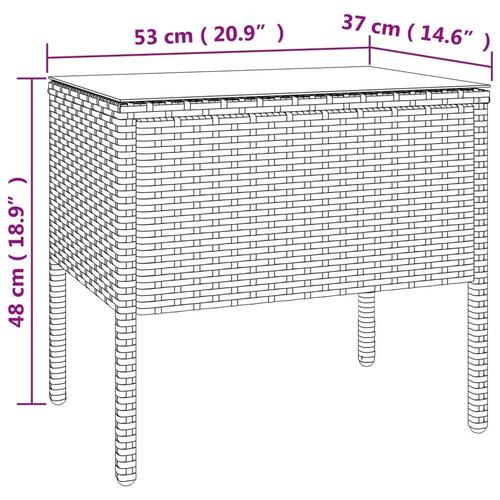 Sidebord 53x37x48 cm polyrattan og hærdet glas sort