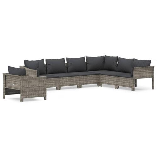 Loungesæt til haven 7 dele med hynder polyrattan grå