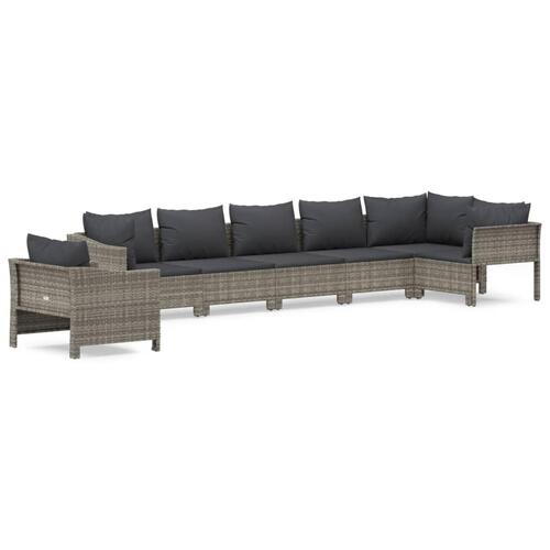 Loungesæt til haven 7 dele med hynder polyrattan grå