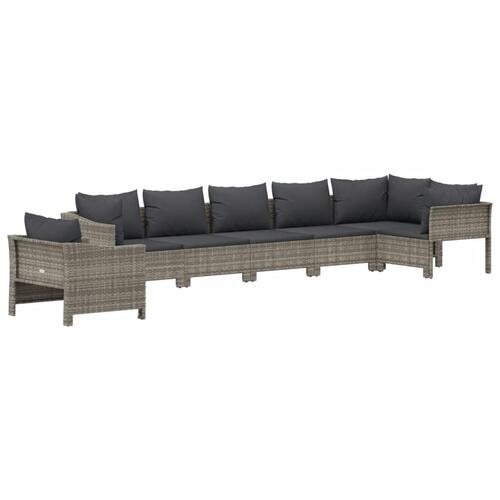 Loungesæt til haven 7 dele med hynder polyrattan grå