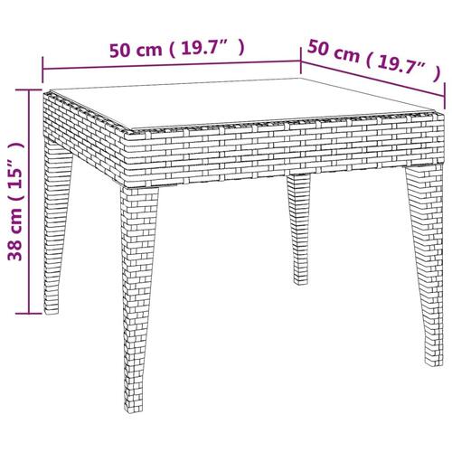 Sidebord 50x50x38 cm polyrattan og hærdet glas brun