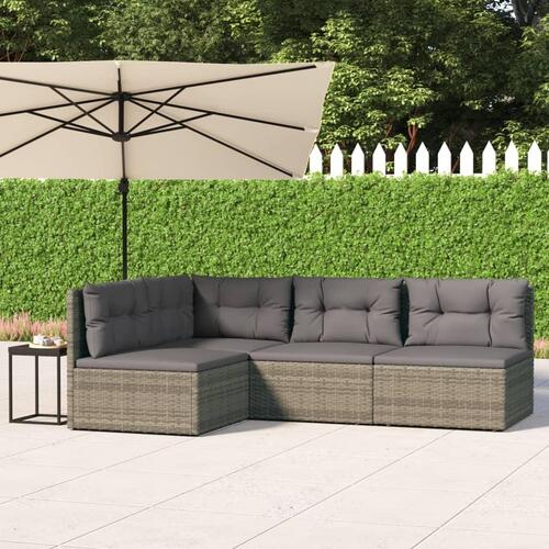 Loungesæt til haven 4 dele med hynder polyrattan grå