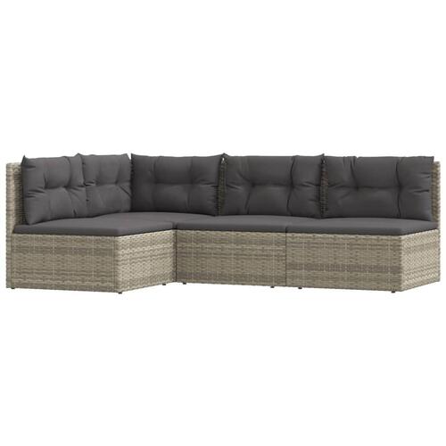 Loungesæt til haven 4 dele med hynder polyrattan grå