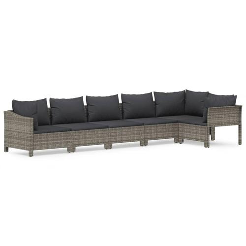 Loungesæt til haven 6 dele med hynder polyrattan grå