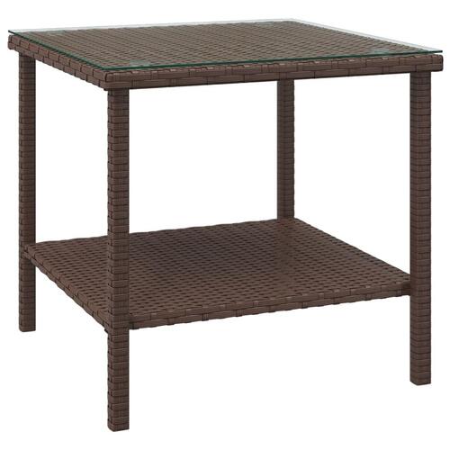 Sidebord 45x45x45 cm polyrattan og hærdet glas brun