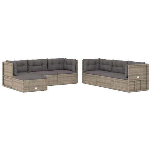 Loungesæt til haven 7 dele med hynder polyrattan grå