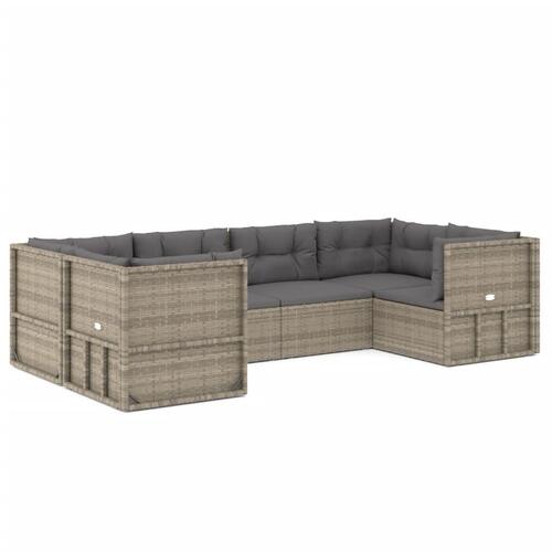 Loungesæt til haven 6 dele med hynder polyrattan grå
