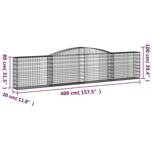 Buet gabionkurv 400×30×80/100 cm - galvaniseret jern