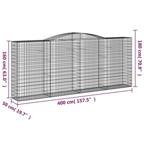 Buet gabionkurv 400×50×160/180 cm - galvaniseret jern