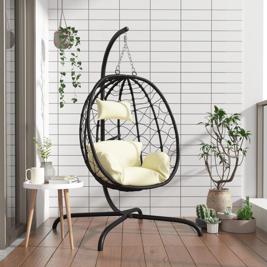 Hængestol med hynde polyrattan og stål cremehvid
