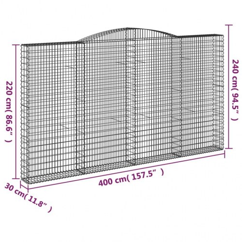 Buet gabionkurv 400×30×220/240 cm - galvaniseret jern