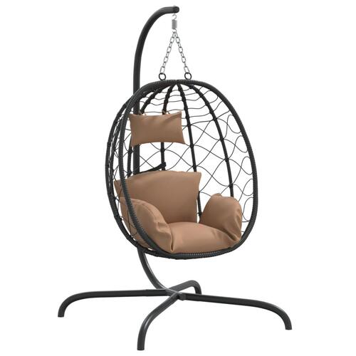 Hængestol med hynde polyrattan og stål gråbrun