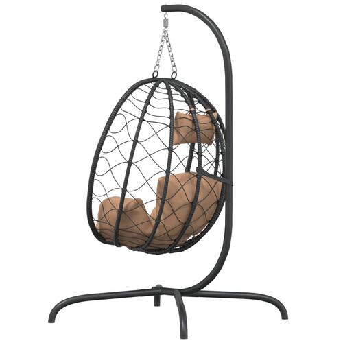 Hængestol med hynde polyrattan og stål gråbrun