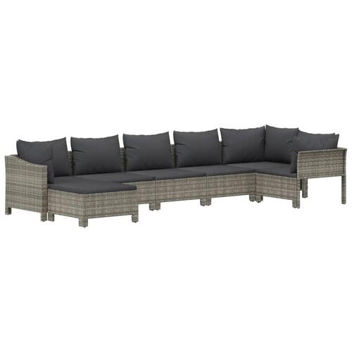Loungesæt til haven 7 dele med hynder polyrattan grå