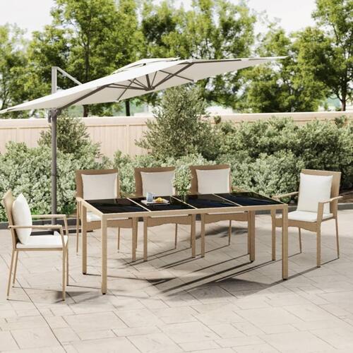 Havebord med glasbordplade polyrattan og hærdet glas beige