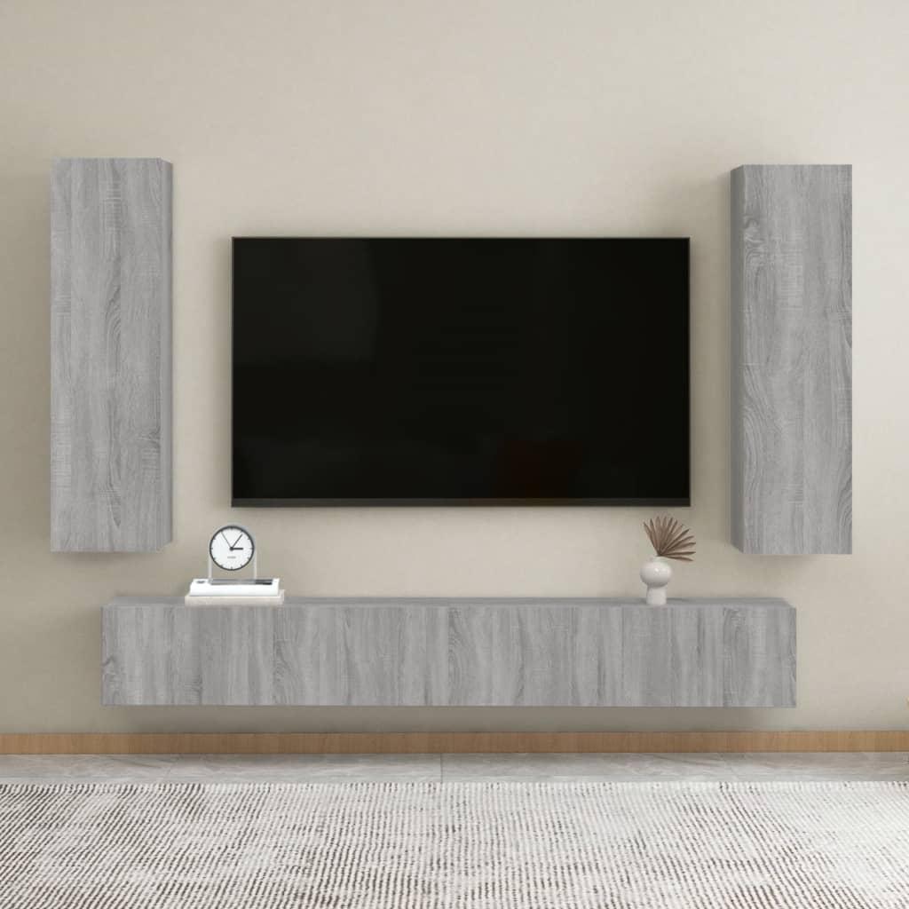 Væghængte tv-skabe 2 stk. 30,5x30x110 cm grå sonoma-eg