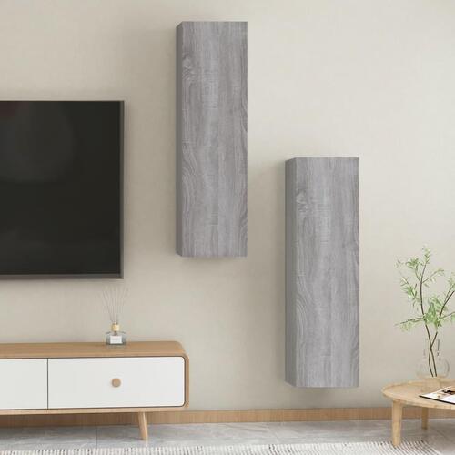 Væghængte tv-skabe 2 stk. 30,5x30x110 cm grå sonoma-eg