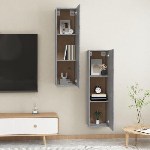 Væghængte tv-skabe 2 stk. 30,5x30x110 cm grå sonoma-eg