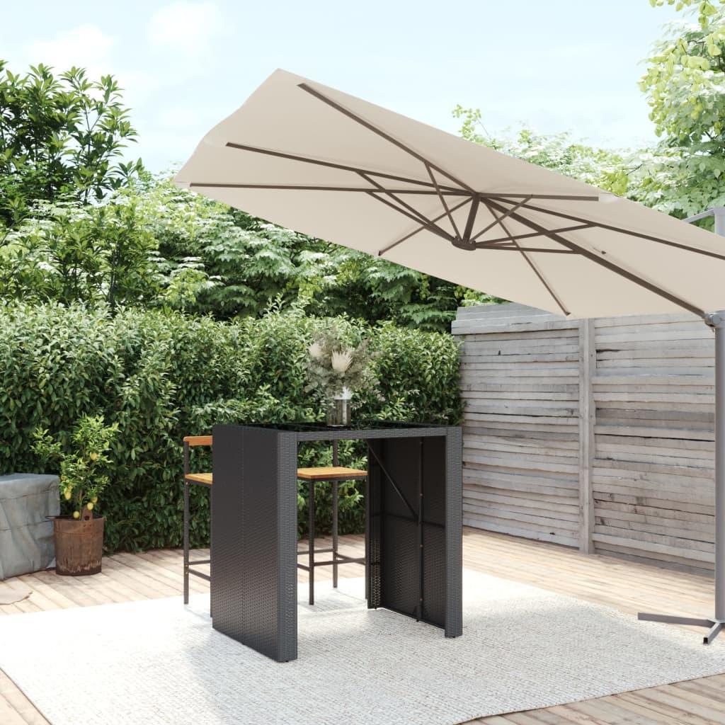 Barbord med glasplade 105x80x110 cm polyrattan sort