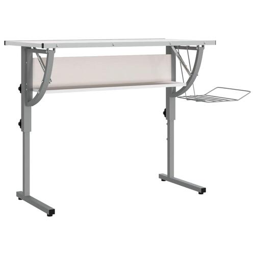 Skrivebord 110x53x(58-87) cm konstrueret træ og stål hvid grå