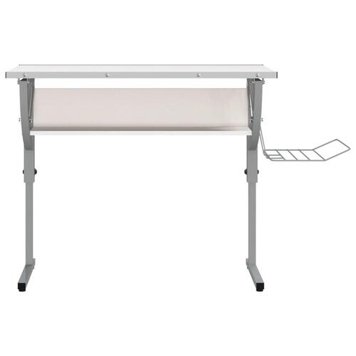 Skrivebord 110x53x(58-87) cm konstrueret træ og stål hvid grå
